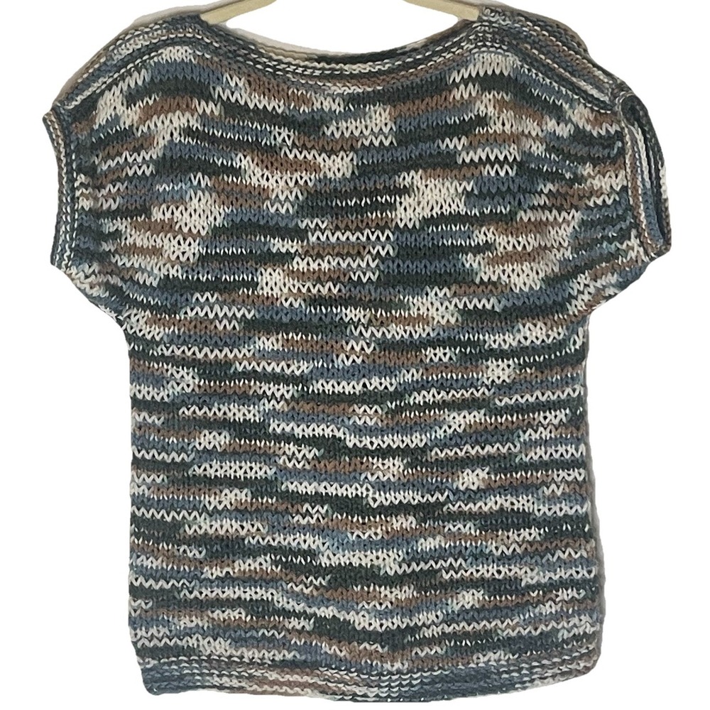 Hand Crocheted Top Women Small Boho Multicolor Cap Sleeve Pullover Sweater